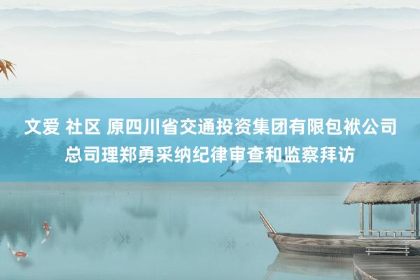 文爱 社区 原四川省交通投资集团有限包袱公司总司理郑勇采纳纪律审查和监察拜访